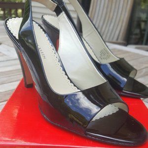 Anne Klein Black Patent Open Toe Sling Back Pumps